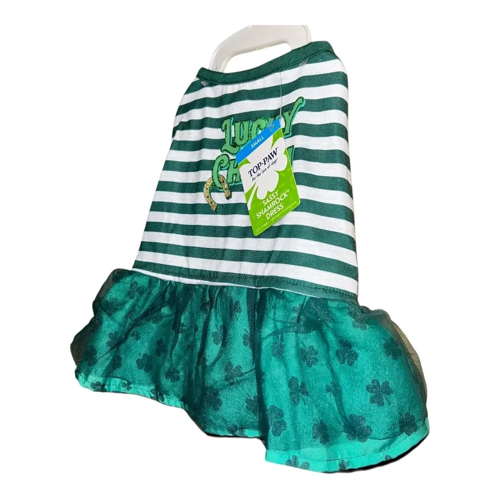 Top Paw Small Dog Dress Green White Stripes Lucky Charm St Patricks DaPet Outfit